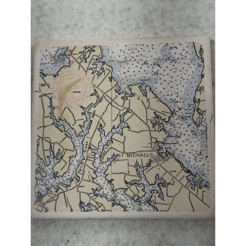 Barlow ArtStone St Michaels MD Nautical Chart Coasters Set 4 Marble Coastal